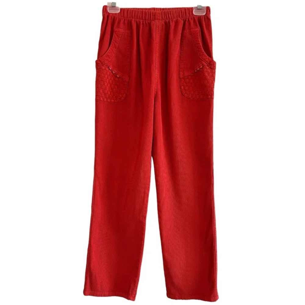 Orange Red Crop Corduroy High Rise Straight Leg Girls Pants XL